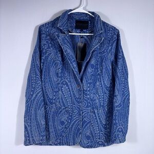 NWT Solitaire Denim Paisley Blazer Distressed Stitching Size Large